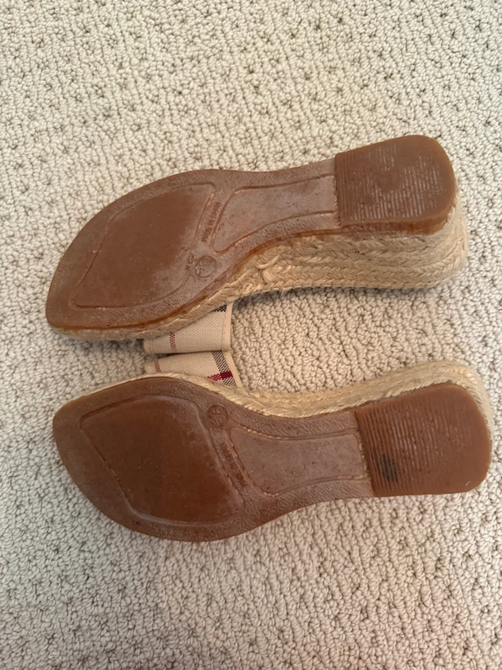 Authentic Burberry Tan Nova Check Slide Sandals with Red and Black Accents
